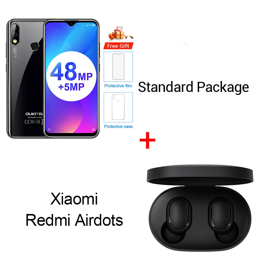OUKITEL Y4800 6," FHD+ капля Android 9,0 Pie 6GB 128GB смартфон с отпечатком пальца 4G 4000mAh 9 V/2A Быстрая зарядка мобильный телефон - Цвет: Black N Airdots