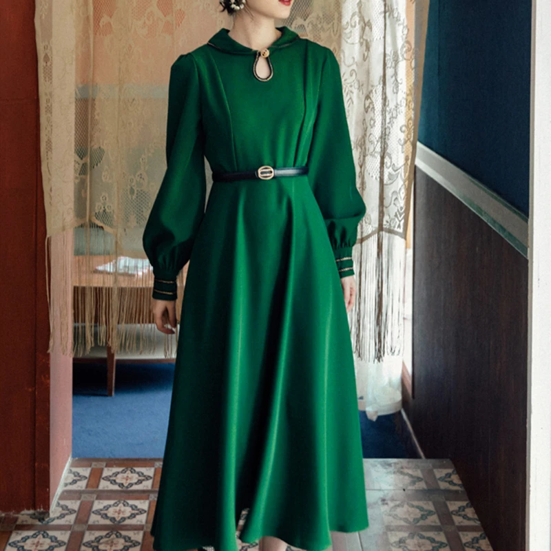 

Whcw Cgdsr High Waist Elegant Runway Autumn 2020 Luxury Dress Winter A-line Boho Dresses Women Vintage Long Sleeve Party Vestido