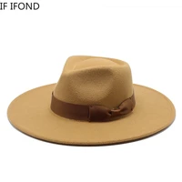 solid british style soft wool warm fedoras cap unisex new design concave bowler panama jazz hat big brim dress hat