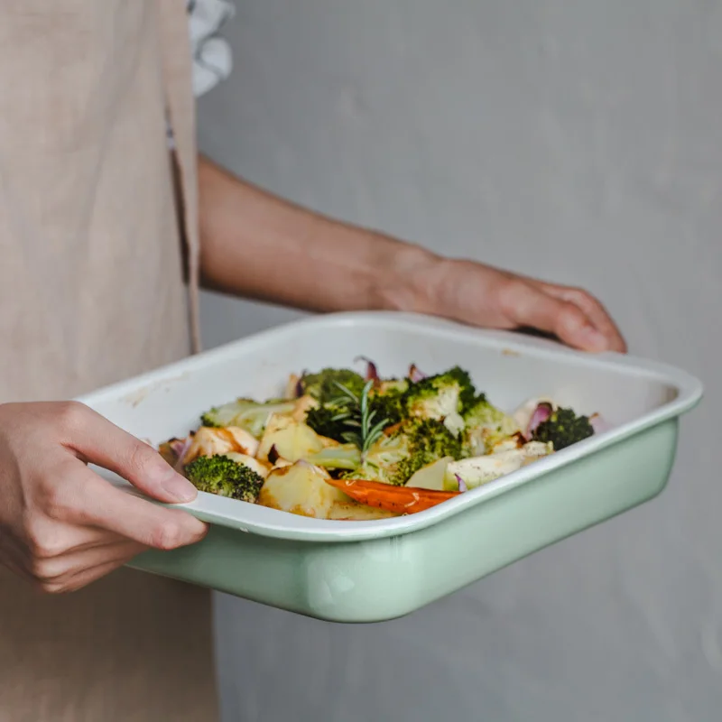 Японская фарфоровая эмалированная форма для выпечки прямоугольная тарелка