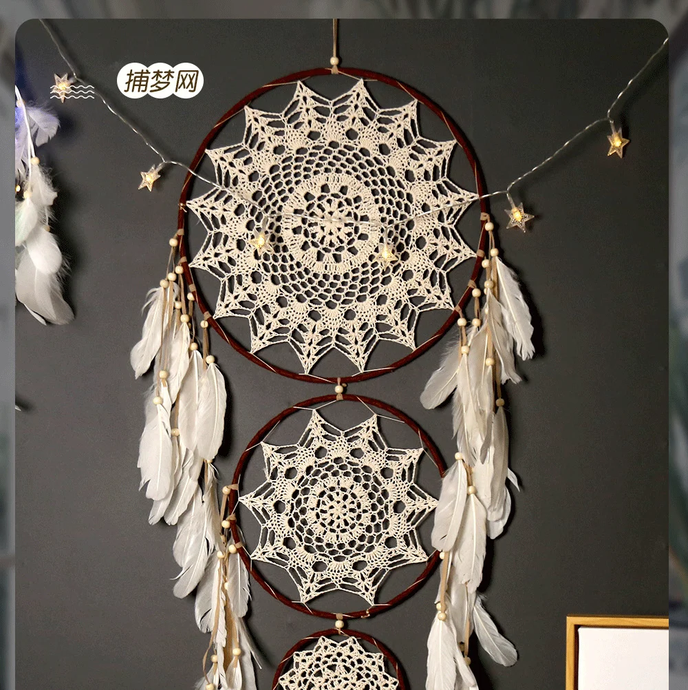 3 anillos de c&iacute;rculo grande estilo bohemio Boho plumas naturales Material sue&ntilde;o Catcher del colgante de pared decoraci&oacute;n bricolaje decoraci&oacute;n de la habitaci&oacute;n de MS9090-3