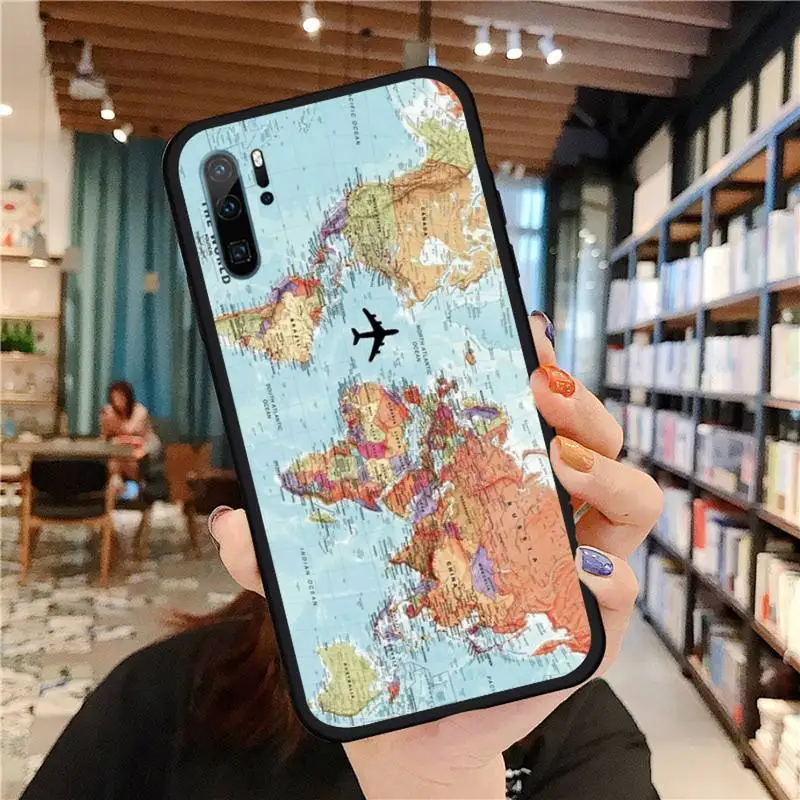 

world map Phone Case For Huawei honor 10 i lite 8x P 20 30 40 lite pro smart 2019 nova 5t mate 20 pro coque