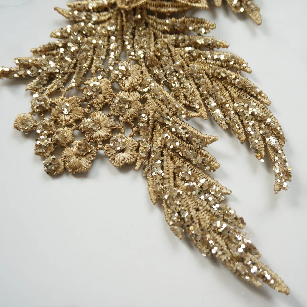 2 шт. стразы с золотыми блестками Кружевная аппликация шитье цветочная ткань