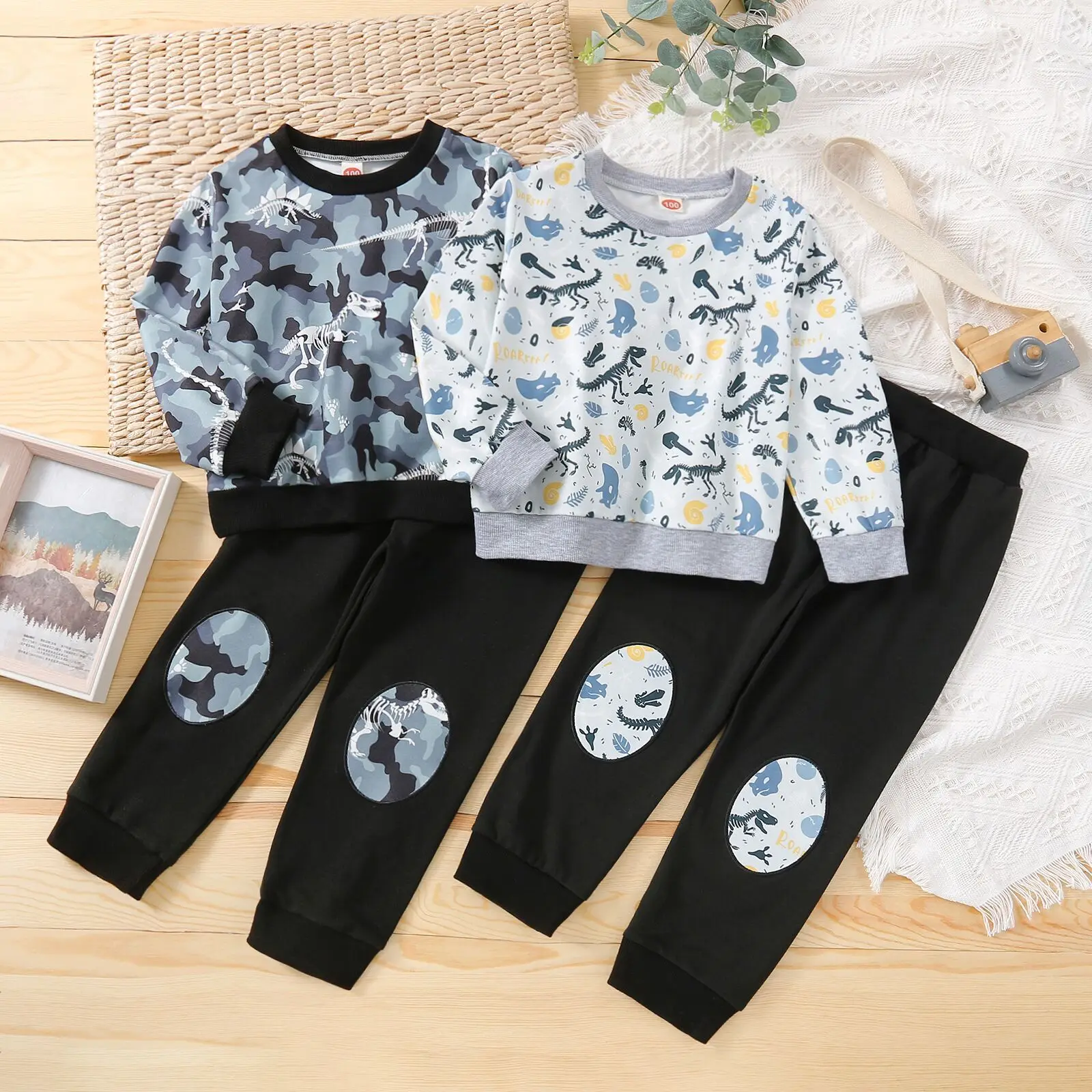 

Autumn Kids Boys Dinosaur Print Casual Outfit Children Long Sleeve Pullover Sweatshirt Tops + Pants Baby Clothes Set 1-6 Years