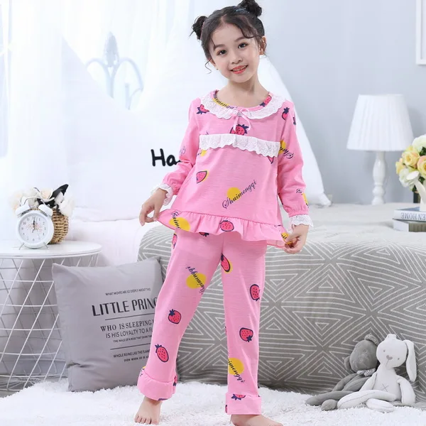 Удобная кружевная детская одежда с круглым вырезом и рисунком фруктов комплект