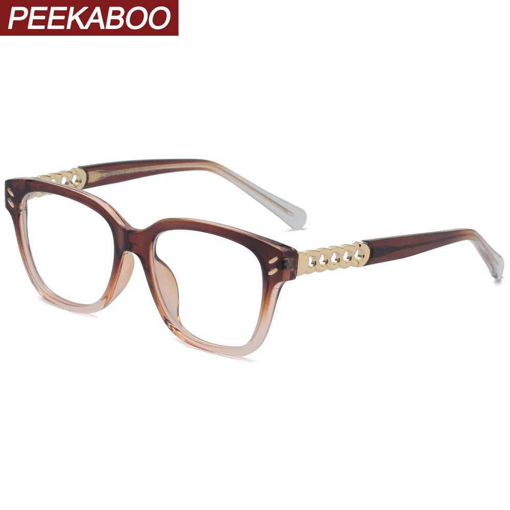 

Peekaboo brown fashion rivets glasses female TR90 clear lens square optial glasses frame women handmade chain decoration