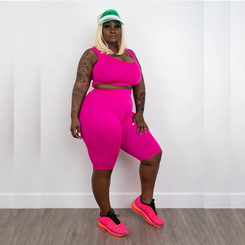 Неоновый большой женский костюм для фитнеса 2 шт. женская одежда тренажерного