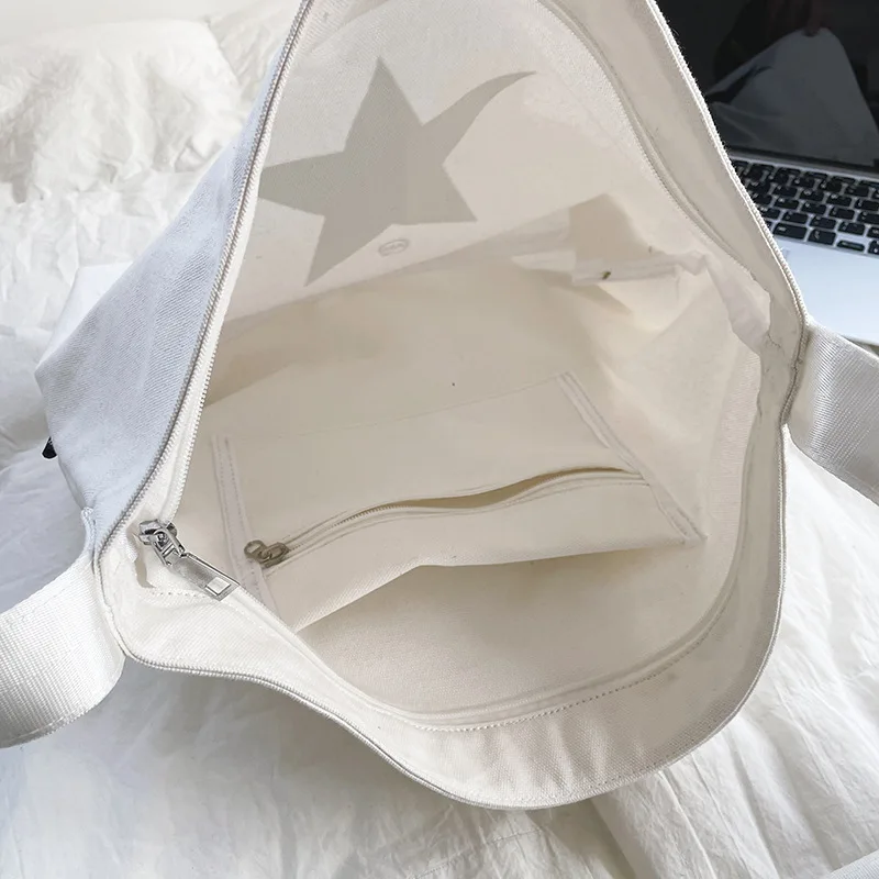 

BenBallar Women's Five-Pointed Star Large-Capacity One-Shoulder Tote Bags Trendy Street Fashion Canvas Messenger Bags