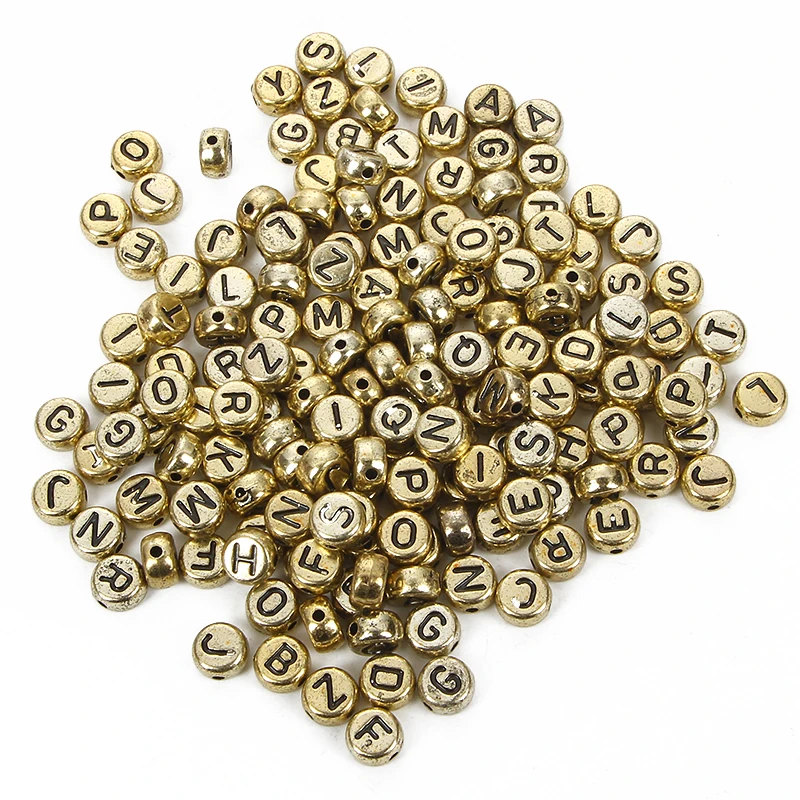 200 шт. акриловые бусины с золотыми буквами 7 мм|Бусины| |