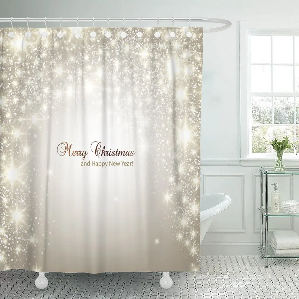 Золотистые шторы для душа Star Elegant Christmas с снежинками водостойкая Полиэстеровая