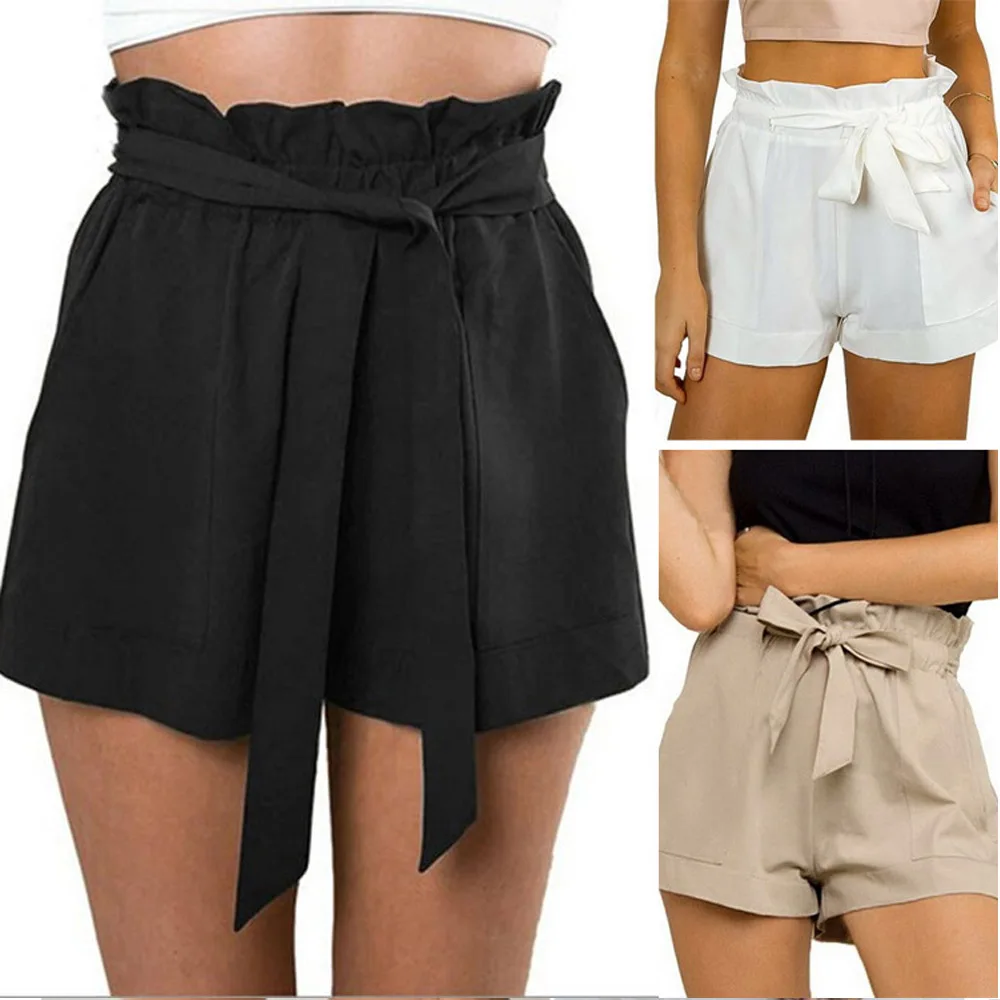 Шорты с завышенной талией и широкими штанинами трапециевидные оборками на