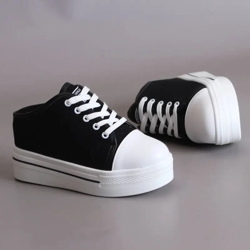 

2021 Summer Fashion Women's Baotou Half Slippers Sandals Platform Canvas Shoes Female Chunky Solid Color Lace-Up Casual Sneakers