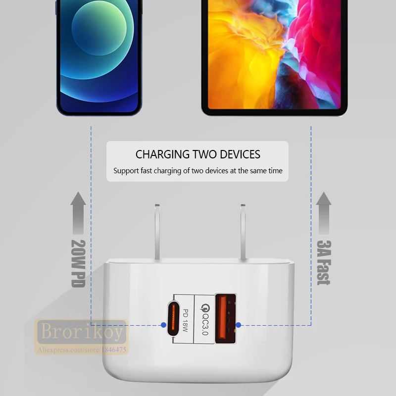 eu us uk plug 20w fast charging mobile phone charger quick charge qc 3 0 with pd adapter wall usb charger for iphone 12 samsung free global shipping