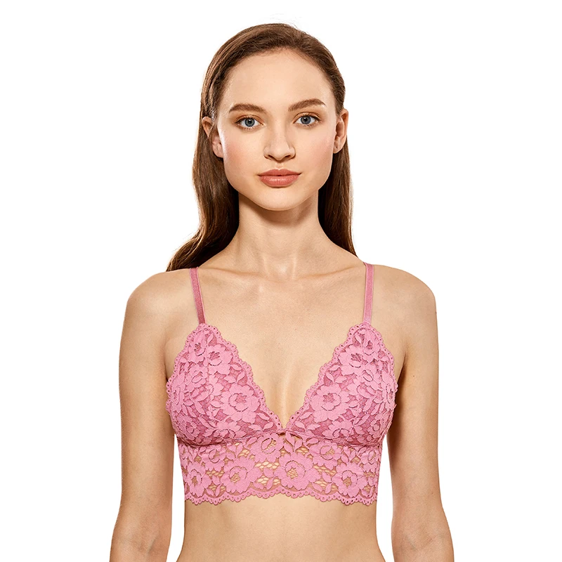 Hot Pink03 DOBREVA женский сексуальный бюстгальтер без косточек со съемными подушечками кружевной бюстгальтер без косточек - Цвет: Hot Pink03