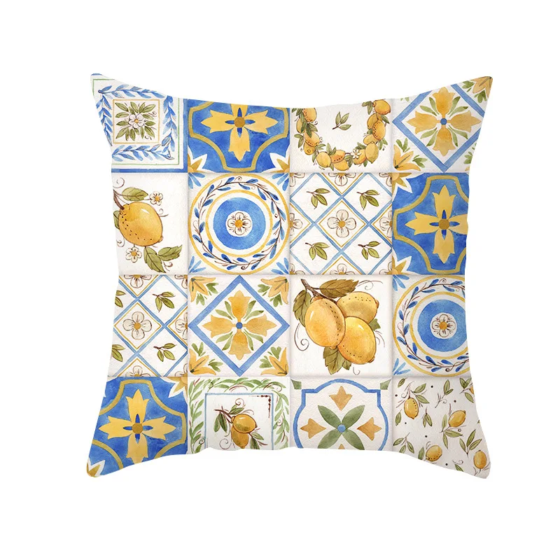 

Small Fresh Fashionable Fruit Lemon Printing Peach Skin Car Sofa Pillowcase Durable Anti-dirty Car Office Cushion Cover 45x45
