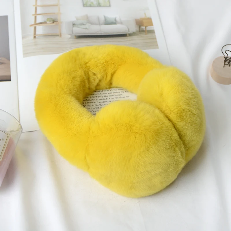 Yellow Новые меховые наушники для женщин с натуральным кроличьим мехом, зимние теплые наушники, рождественские подарки для милых девушек, 17 цветов - Цвет: Yellow