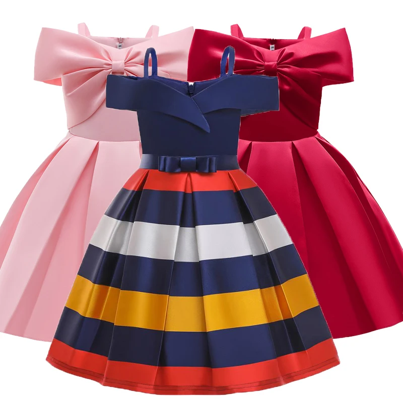 Summer New Children Costumes For Kids Striped Wedding Bridesmaid Dresses Girls Carnival Evening Clothing Vestido 3-10 Age | Детская