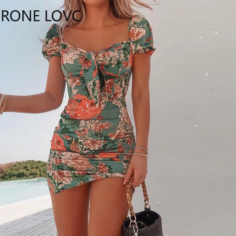 Женское элегантное модное милое платье с квадратным вырезом и цветочным принтом