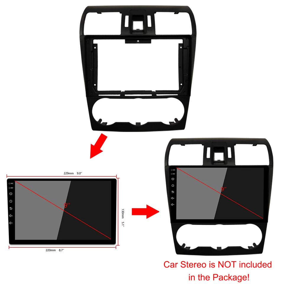 1-2Din Car DVD Frame Audio Fitting Adaptor Dash Trim Kits Facia Panel 9inch For SUBARU Foreset 2013-2018Double Din Radio Player |