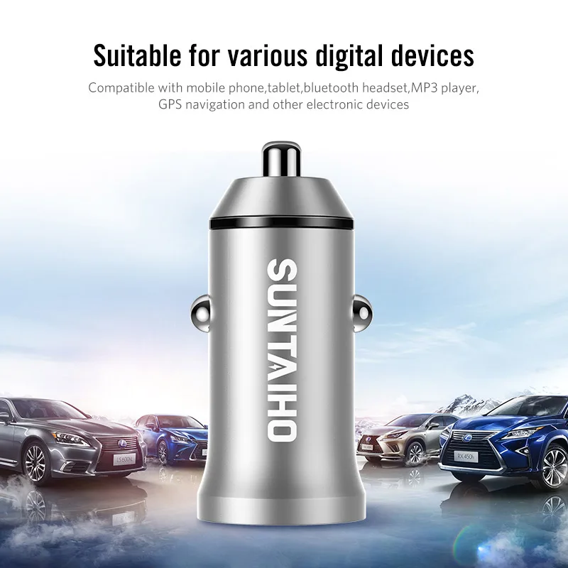 Suntaiho Mini 12-24 в двойной usb порт автомобильное зарядное устройство Быстрая зарядка мобильного телефона автомобильное зарядное устройство для Iphone 7 7 plus SE для samsung S6 S5