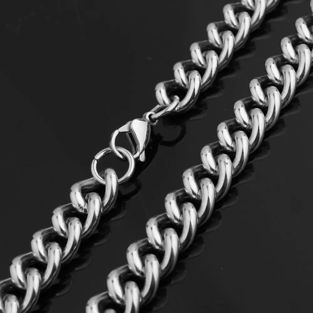 7/9/11/13/15MM Fashion Jewelry 316L Stainless Steel Silver Color Cuban Curb Link Chain Punk Men's Women's Necklace/Bracelet - купить