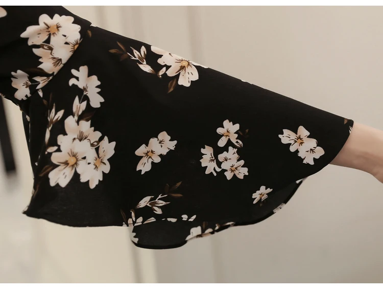 

Hstar Flower Chiffon Dress Summer Sexy V Neck Floral Print Vintage Tunic Fashion Elegant Flare Sleeve Office Ruffle Mini Dress