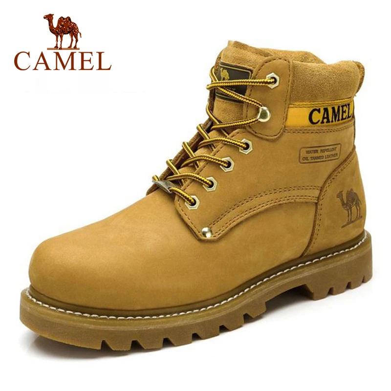 CAMEL Men Women High-top Martin Boots Waterproof Outdoor Shoes Anti-Slip Genuine Leather Trekking Boots Unisex Large Size 37-46