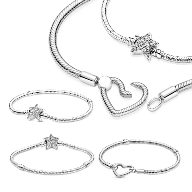 

New Jewelry For Women Pulseras Plata 925 Para Making Star And Heart Bangles Bracelets DIY Fit Original Pandora Argent Jewellry