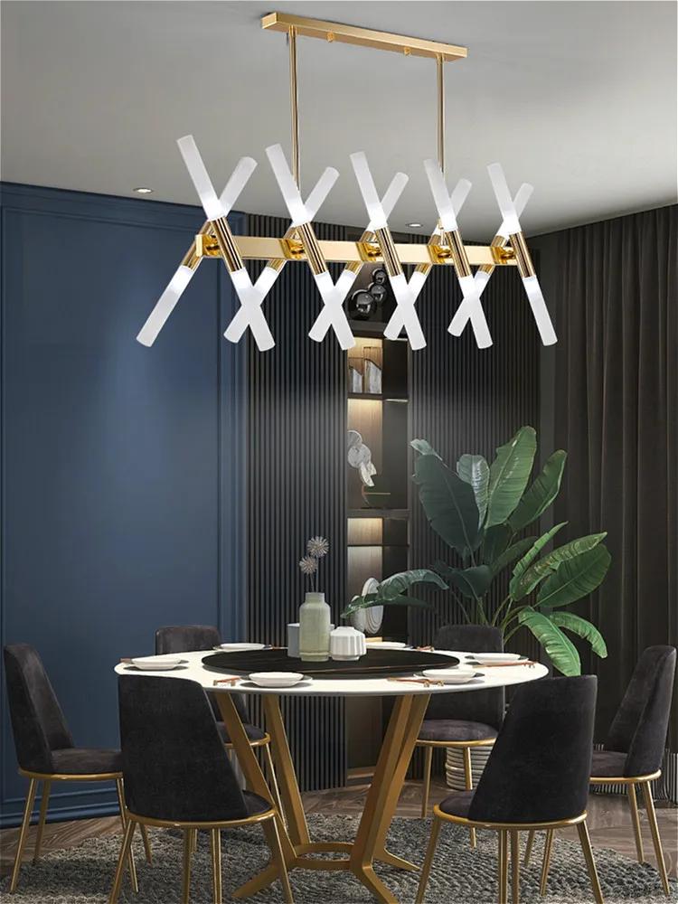 Modern luxury restaurant LED chandelier lighting black gold long head suspension lamp kitchen restaurant chandelier lighting