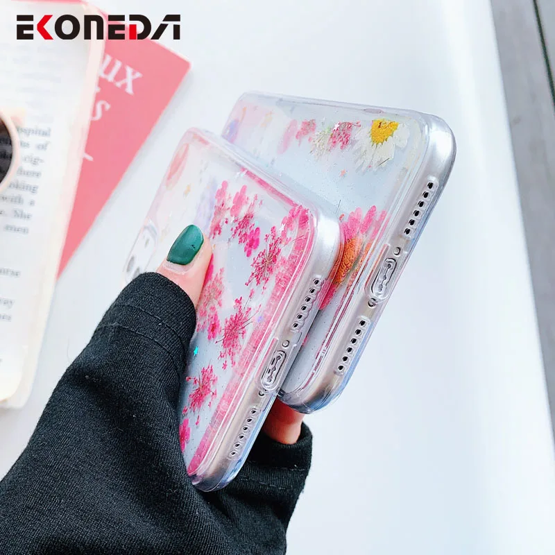 EKONEDA планета и сушеный настоящий цветочный чехол для iPhone 7 6 6S 8 Plus X XS Max XR 11 Pro Чехол