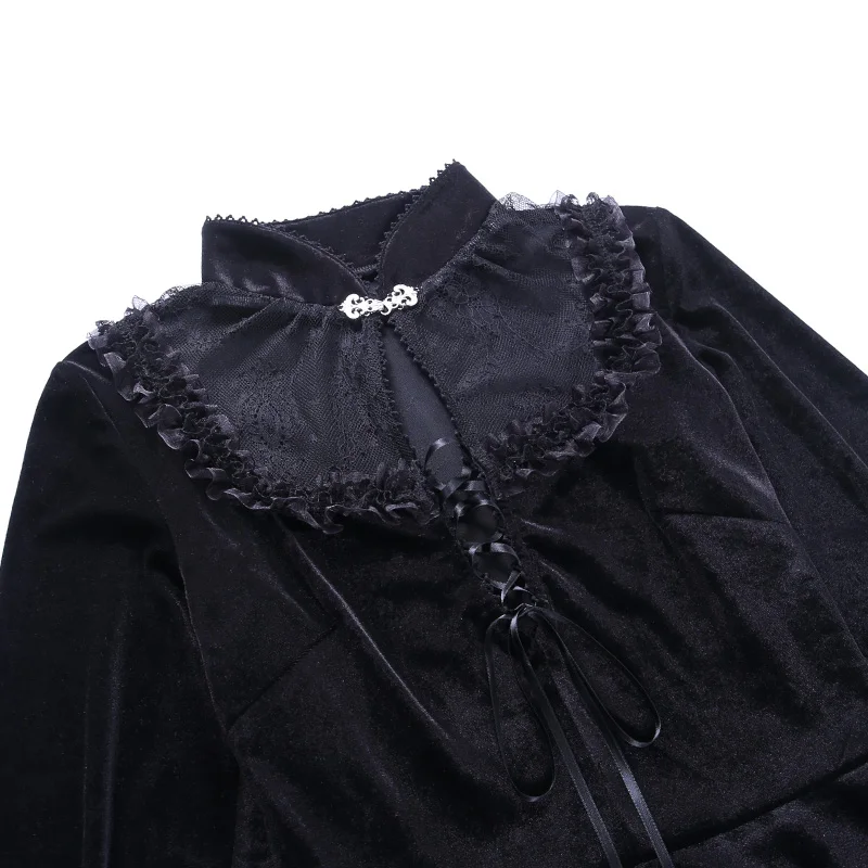 

Dress Women Black Gothic Spring Fall Winter Vintage Lace Velvet Bandage Goth Female Hepburn High Street Party Night Vestidos