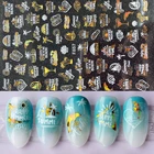 Стикеры 3D на ногти Nail Art черные английские алфавиты Геометрические Цветочные узоры дизайнерские клейкие переводные наклейки украшение для ногтей