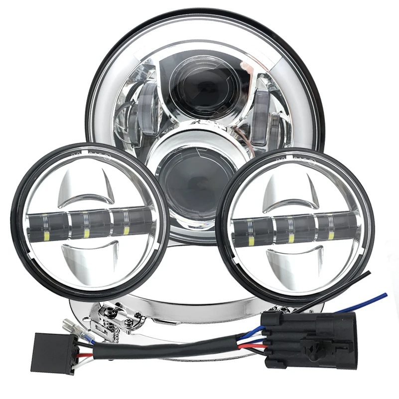DOT 7 Inch LED Headlight High Low Beam 4.5 Fog Passing Lights Kit Set Ring Motorcycle Headlamp for Touring Road King | Автомобили и