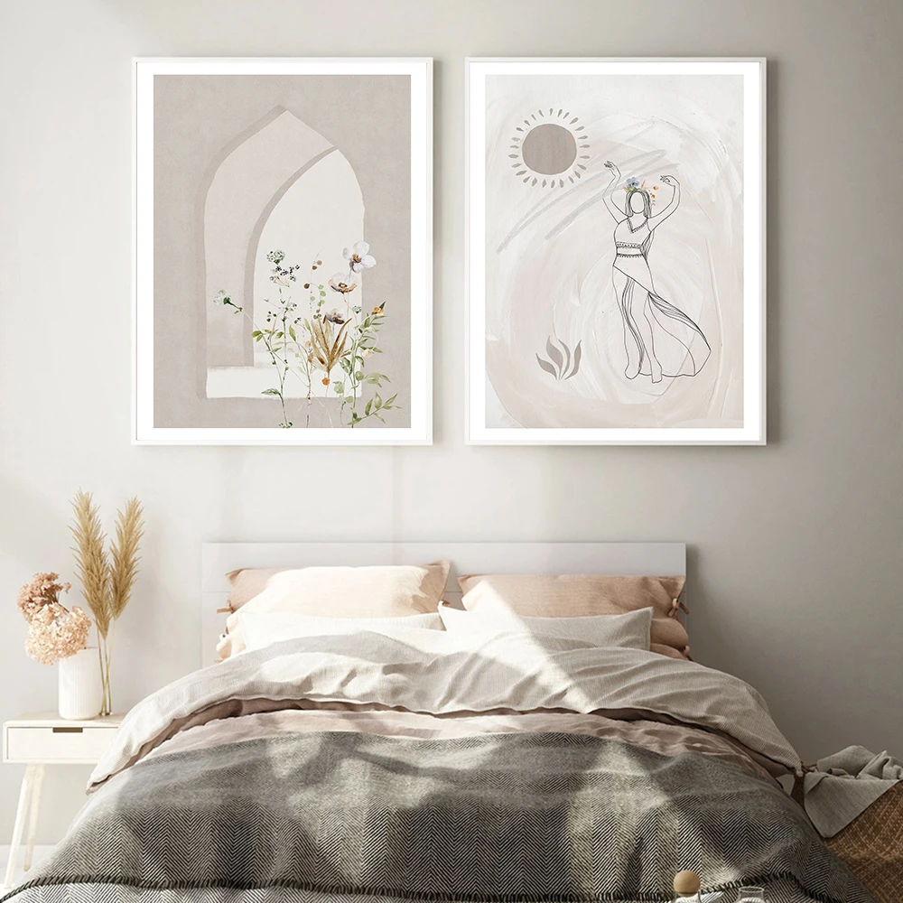 

Boho Abstract Figure Line Art Picture Nordic Canvas Painting Wall Art Color Flowers Poster and Print for Living Room Home Decor