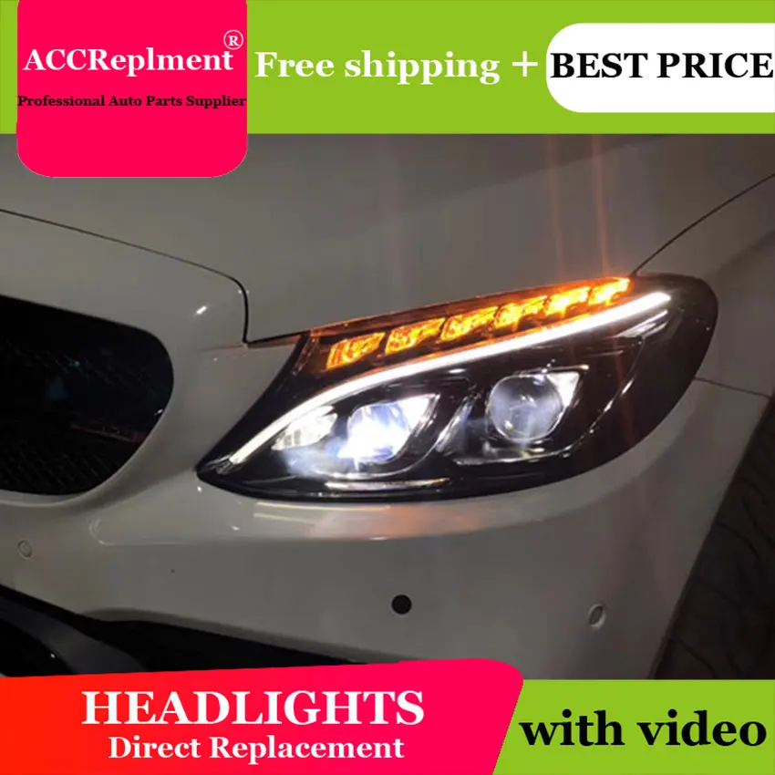 Авто. PRO фары для Benz C-Class W205 15-18 автомобильный Стайлинг Биксеноновые линзы светодиодный свет Guide DRL H7 Ксеноновые фары для Benz W205