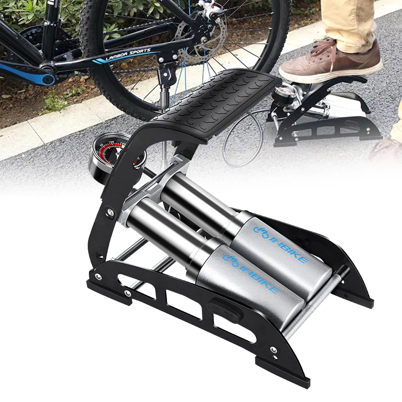 

INBIKE FP510 Portable Bicycle Pump Mini Foot Double Pump Cycling Pump Tire Inflator Schrader Presta Valve Mountain Bike Pump