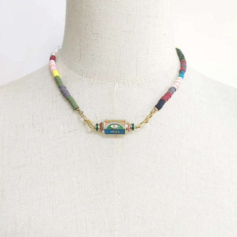 Ожерелье мужское из полимерного силикона с овальным жемчугом в этническом стиле