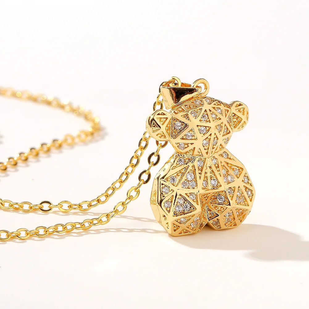 

New Bear Pendant Necklaces for Women Men Jewelry Neck Chain Copper Plated Real Gold Choker Birthday Present Gift