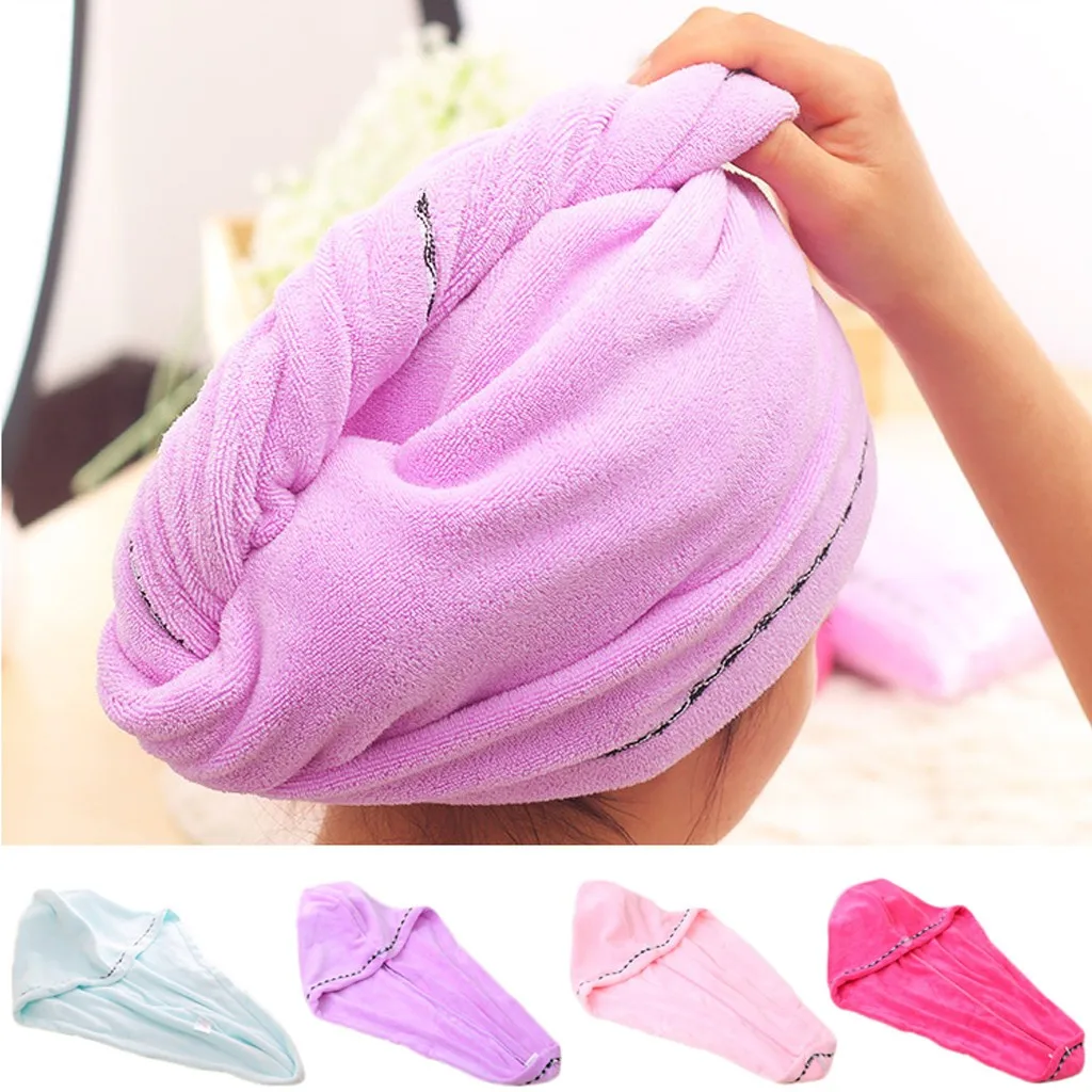 2PCs Microfiber Bath Towel Hair Quick Drying Lady Bath Towel Soft Shower Cap Hat for Lady Man Turban Head Wrap Bathing Tools#S