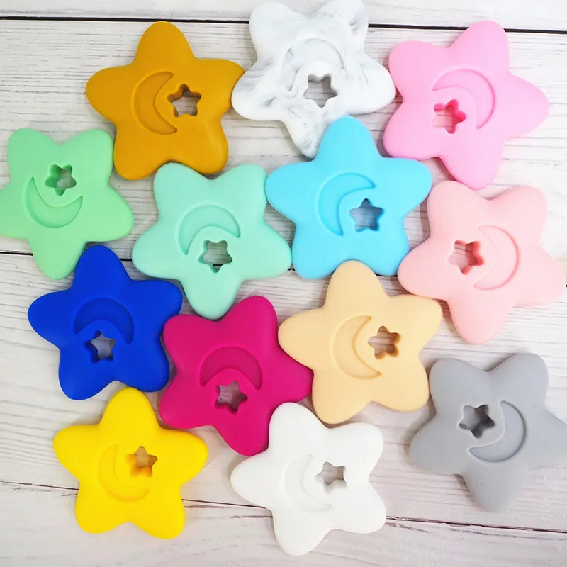 Chenkai 50PCS Safety Silicone Baby Teether Star Shape Training Tooth Chews Training Toys Infant Teether Massager Baby Tooth Care