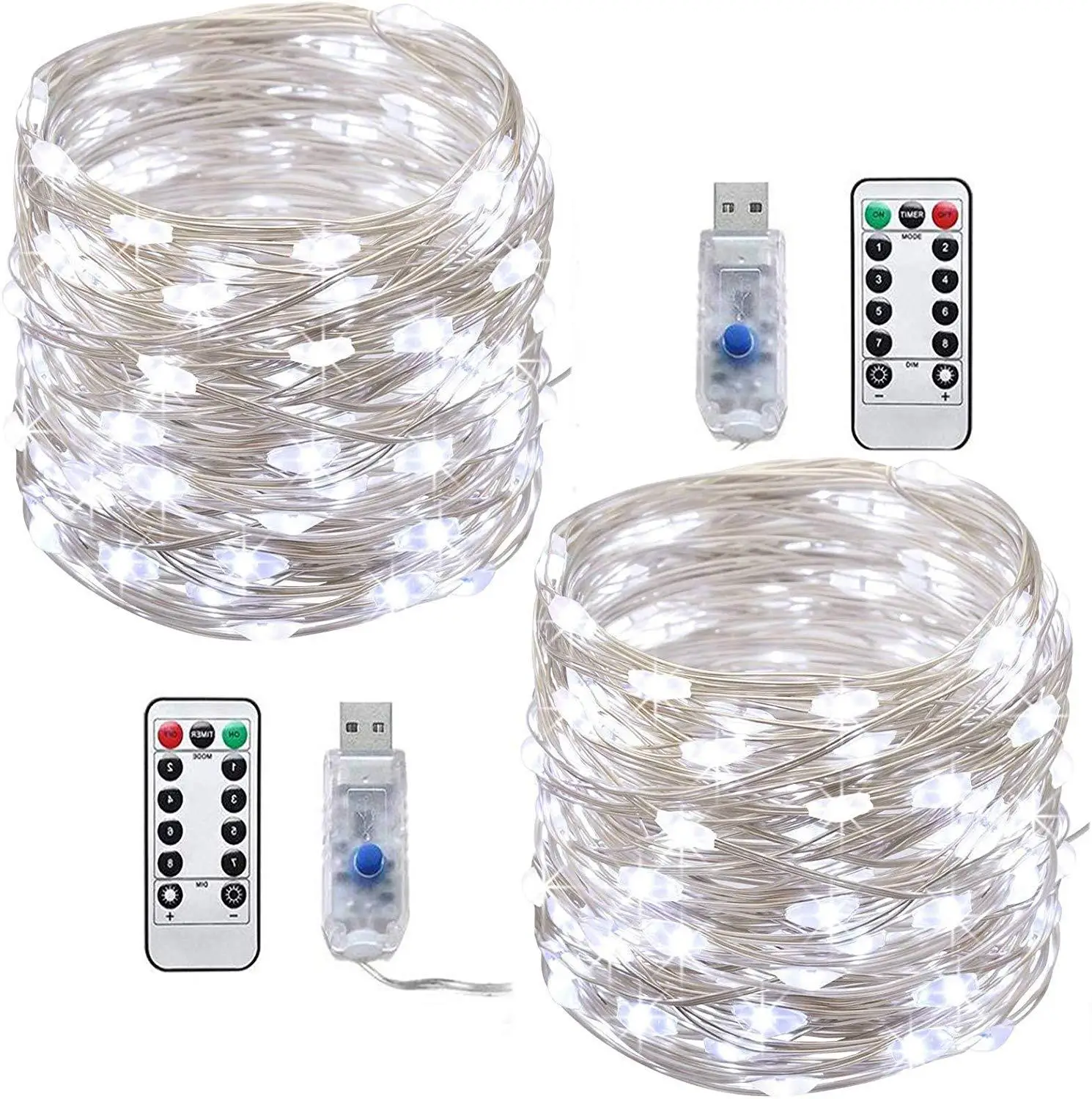 [2 Pack]5m 50 LEDs USB Micro Silver Wire Waterproof Fairy Lights Indoor Outdoor Starry String WITH REMOTE CONTROL