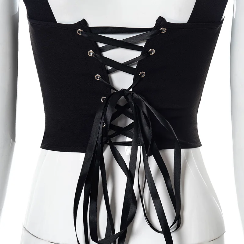 

Sexy Fashion Clothing Women's Printed Y2K Corset Top Summer 2021 Sleeveless Backless Lace Up Female Tops Streetwears