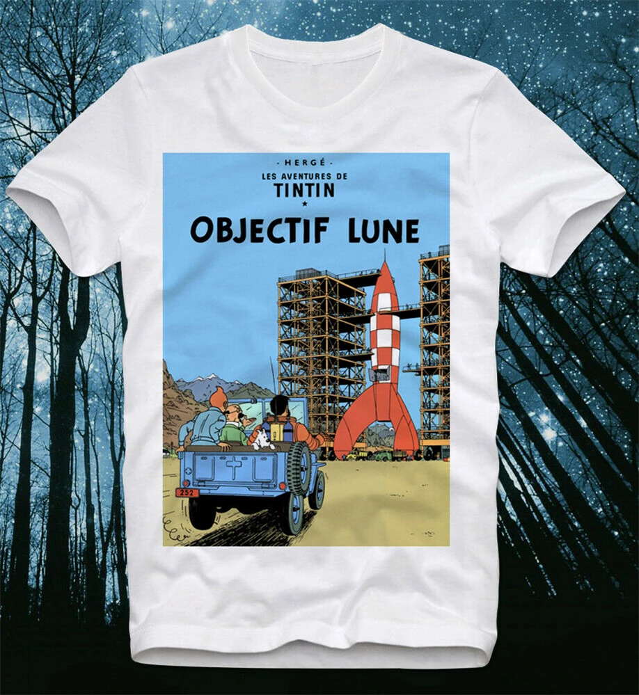 Футболка Tintin Objectif Lune мультфильм комикс Французский Ретро Винтаж НАЗНАЧЕНИЯ Луна
