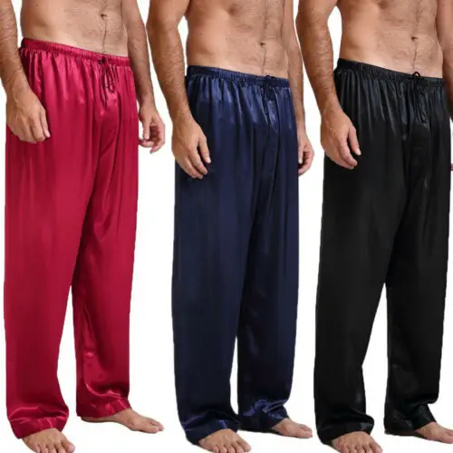 Mens Satin Silk Nightwear Pajamas Long Lounge Pants Pyjamas Men's Loose Casual Harem Pilates Lounge 