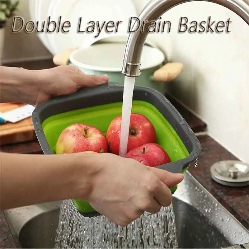 

Colander Dish Drainer Foldable Strainer Fruit Vegetable Washing Basket Silicone Colander Collapsible Drainer Kitchen Tools