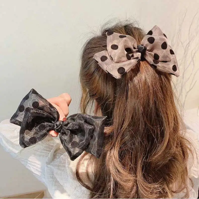 

Handmade Organza Bows New Polka Dots Hair Bow Clips Ties Elastic Bands Barrettes Hairpin for Women Girls Hair Rope Accessories