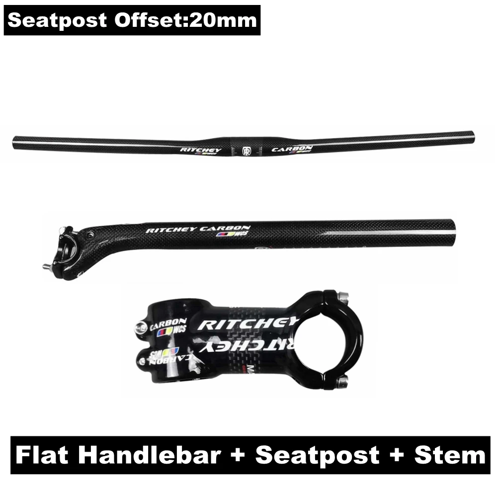 Flat Handlebar SETS Глянцевое углеродное волокно руль Bik MTB руль набор горный велосипед руль+ подседельный штырь+ стержень+ Бар Конец XXX велосипедные части - Цвет: Flat Handlebar SETS