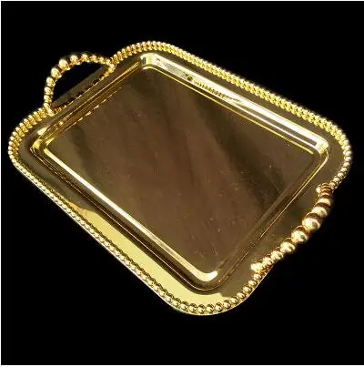 

38*28cm rectangular gold serving tray tableware storage tray gold tray dishes drainer rack for food and tableware FT004