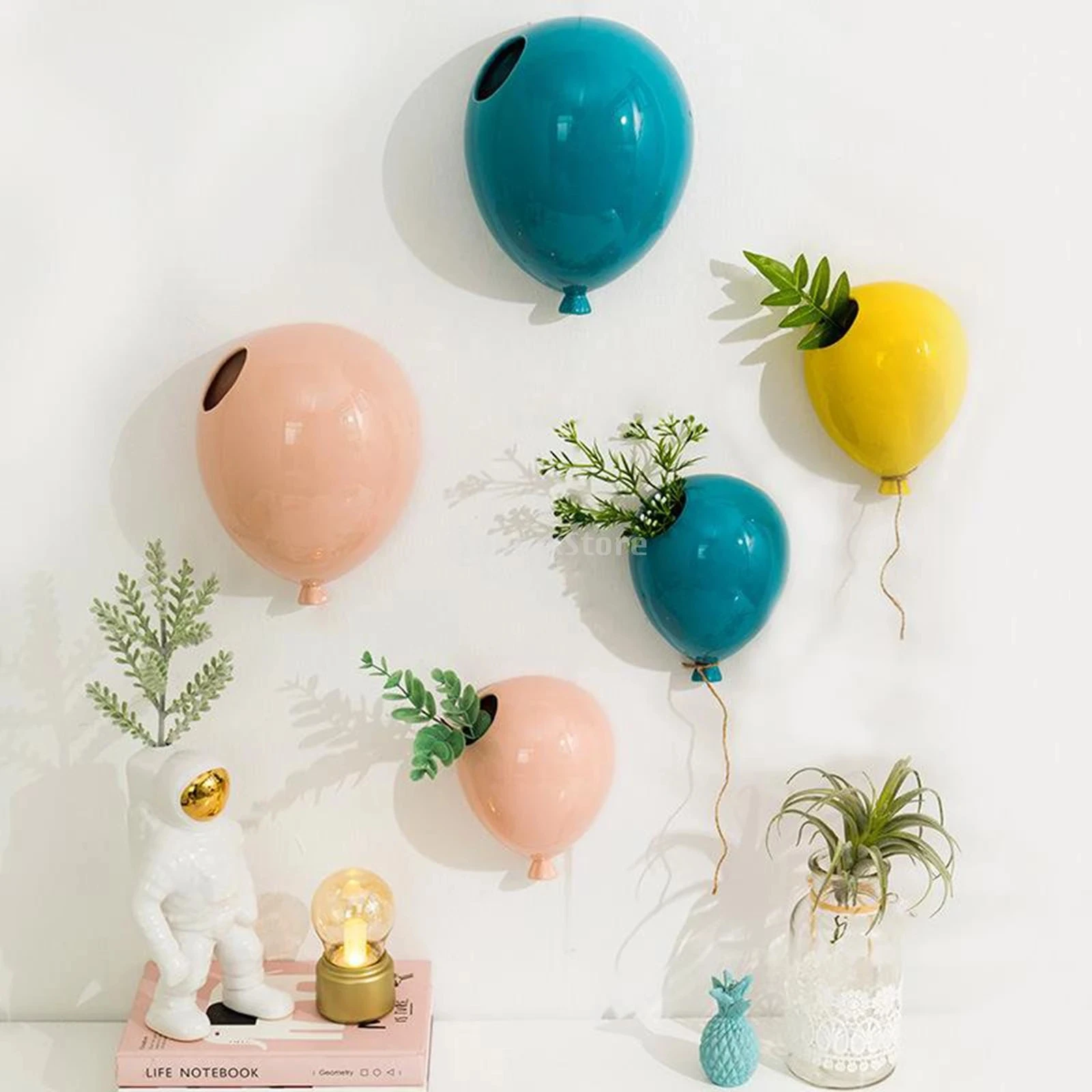 

Creative Ceramic Balloon Wall Hanging Home Decoration Flower Pot Living Room Vase Plant Flower Basket Exterior Decor