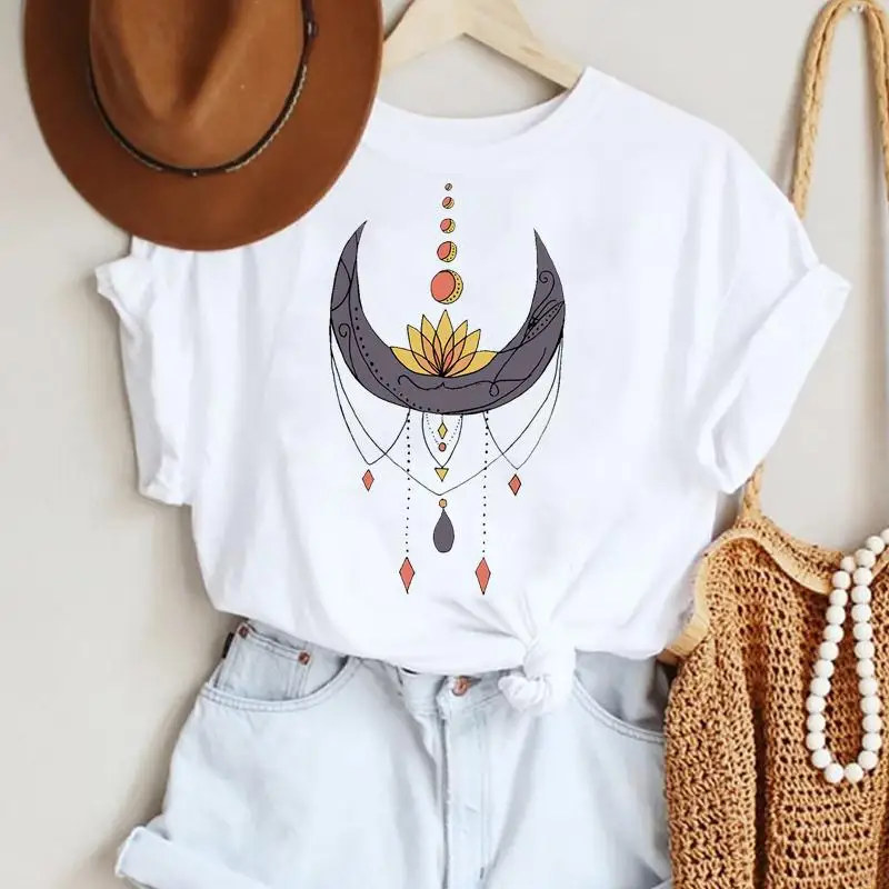 

Футболки с принтом, одежда с цветочным принтом, трендовый стиль, женская Повседневная модная футболка с мультяшным рисунком и коротким рука...